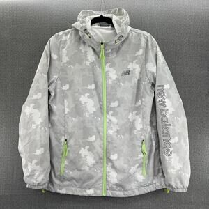 New Balance Hooded Gray Camo Windbreaker Lightweight Full Zip Jacket Women's‎ M